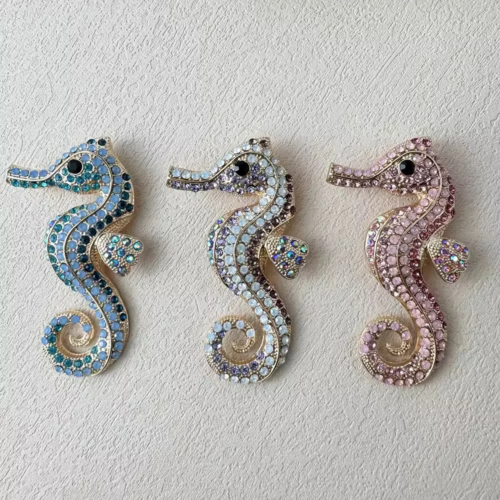 Trendy Cute Rhinestone Sea Horse Brooches For Women Creative Cartoon Hippocampus Animal Brooch Pin Pendant Accessories Jewelry