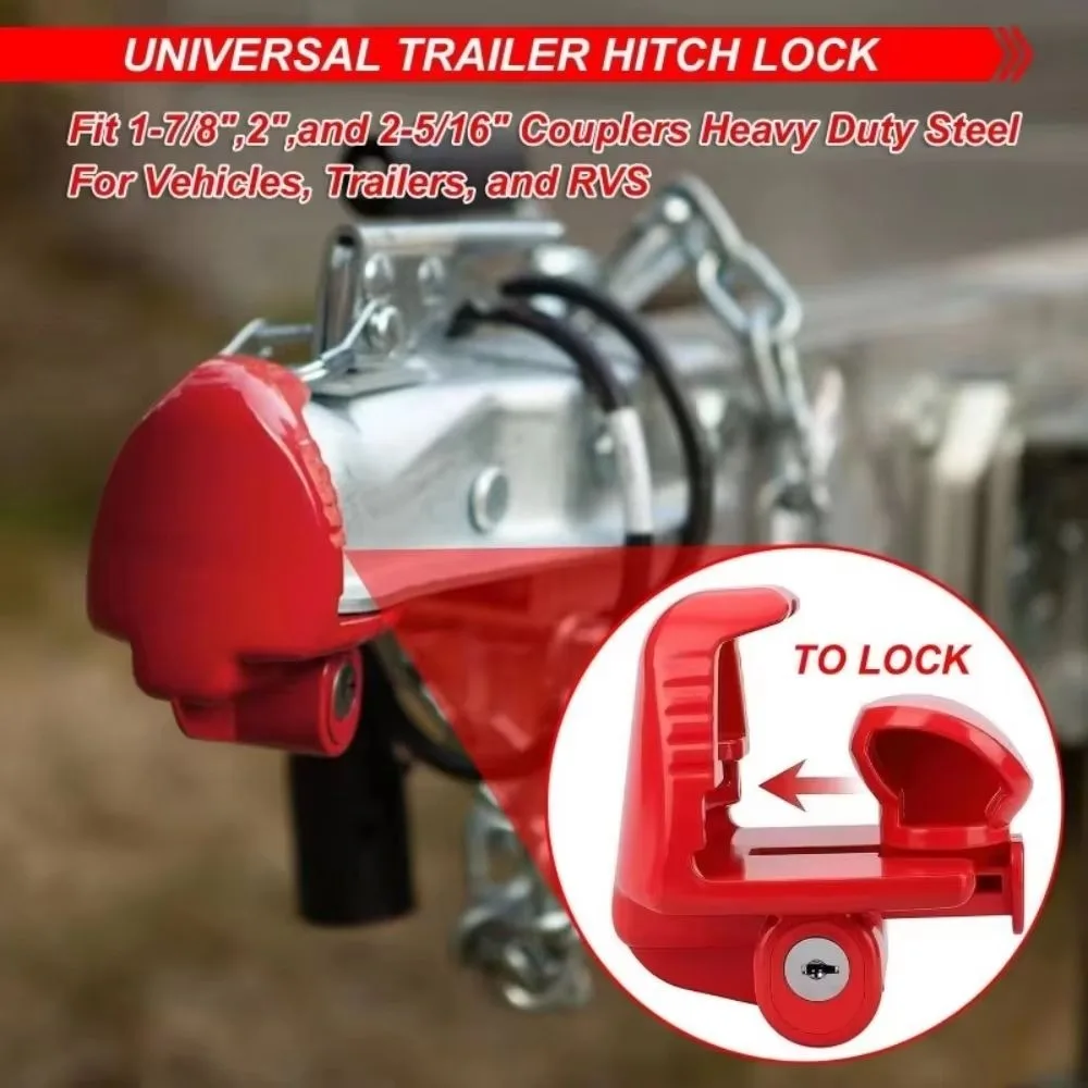 Universal Trailer Security Lock Red Heavy Duty Trailer Connection Lock Anti-Theft With 2 Keys Anti-Theft Lock Device Marine