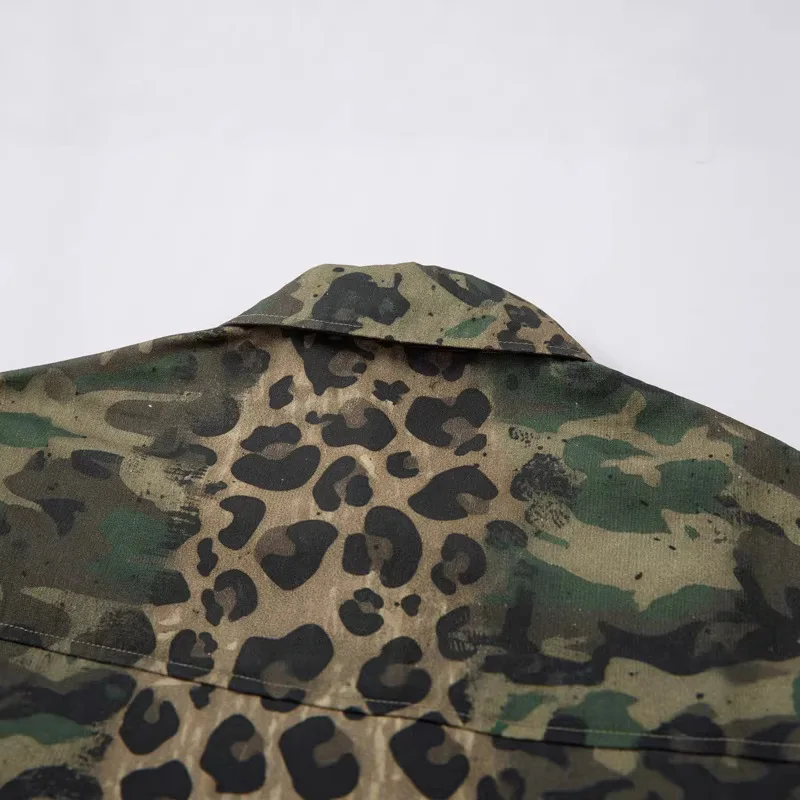 Men's Camouflage Cargo Shirts Spring Autumn Fashion Leopard Long Sleeve Tops Workwear Tactical Shirt For Male