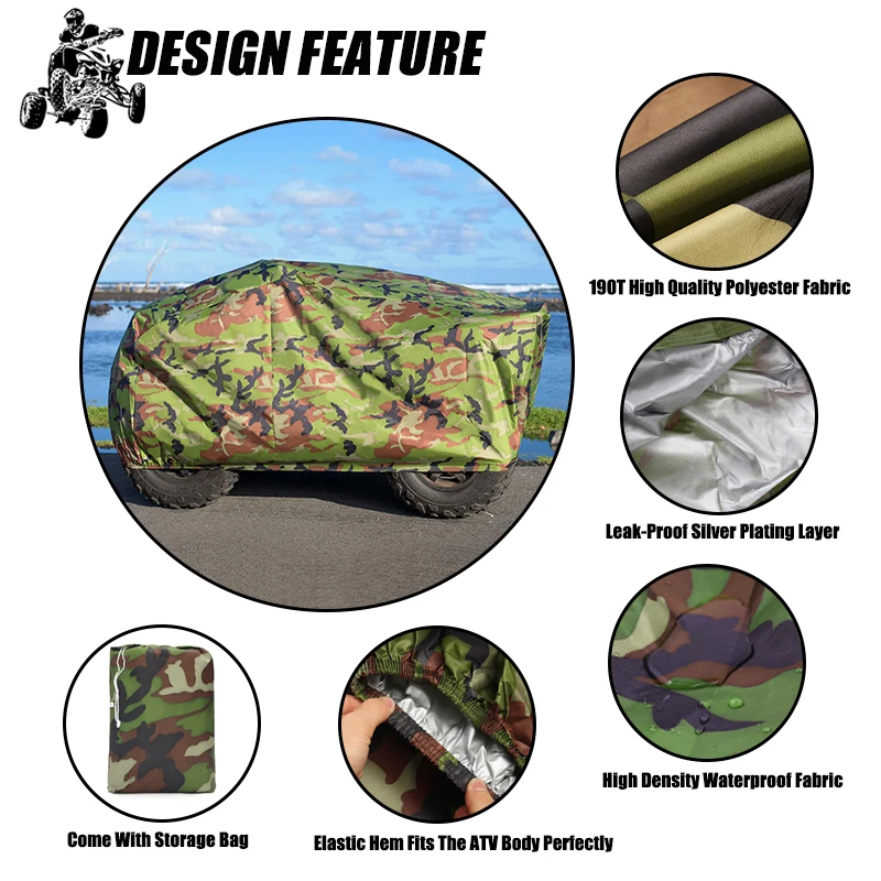 Camouflage ATV Cover Waterproof Motorcycle Case Outdoor Anti-Rain Protective Cover for Motorcycle Quad Bike Weather Protection