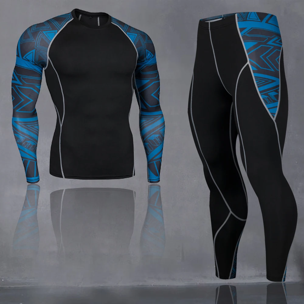 Man s sportswear union suit  rashgard kit  base layer thermal underwear Gym training crossfit muscle shirt compression pants 4XL