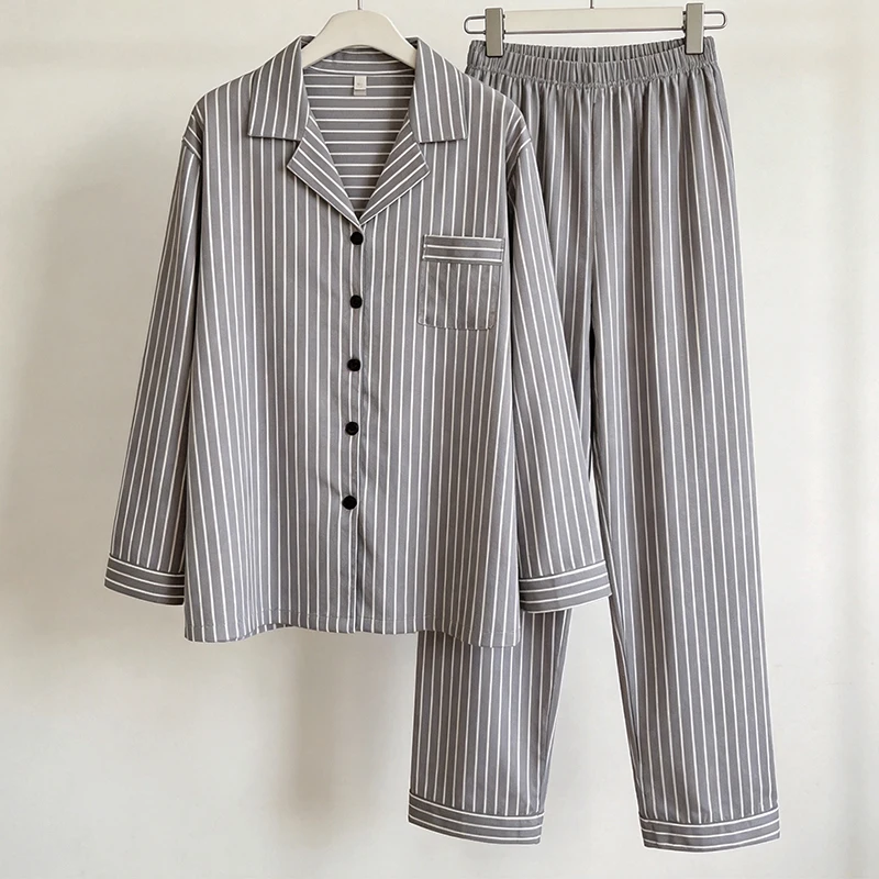

Ins Style Girl Striped Printed Pajamas for Spring and Autumn Women Lapel Cardigan Long Sleeved Pants Home Clothes Nightwear