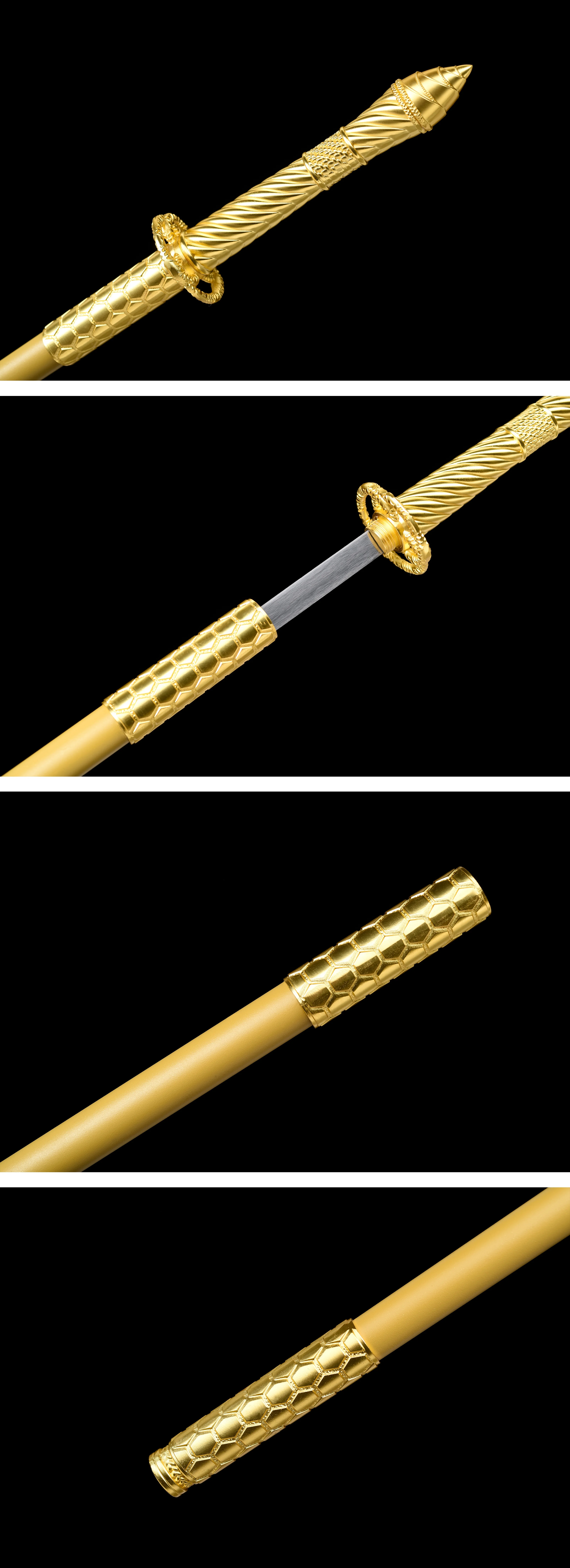 سيف الموظفين الذهبي في العصور الوسطى 95 سم، سيف الساموراي الياباني، فولاذ زنبركي كاتانا، تحضير القتال، أسلحة حادة، تدريب النينجا