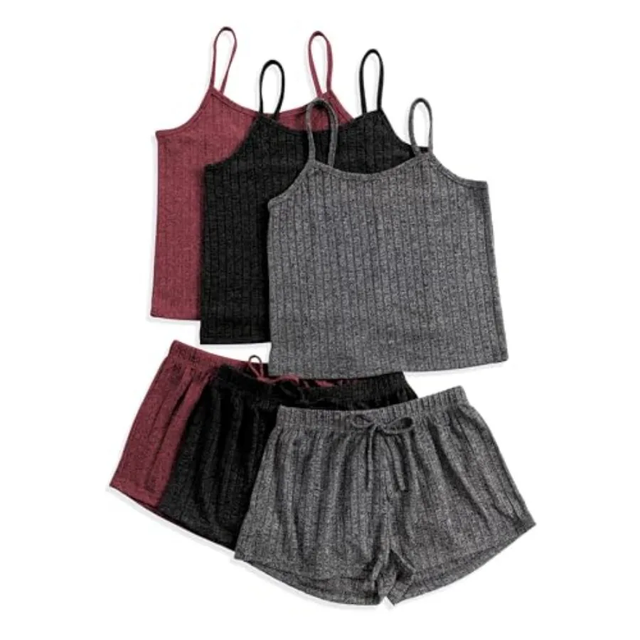 3 Sets for Women Ribbed Pajamas Set Crop Top and Shorts Button Lounge Set Sleeveless Pjs Sleepwear