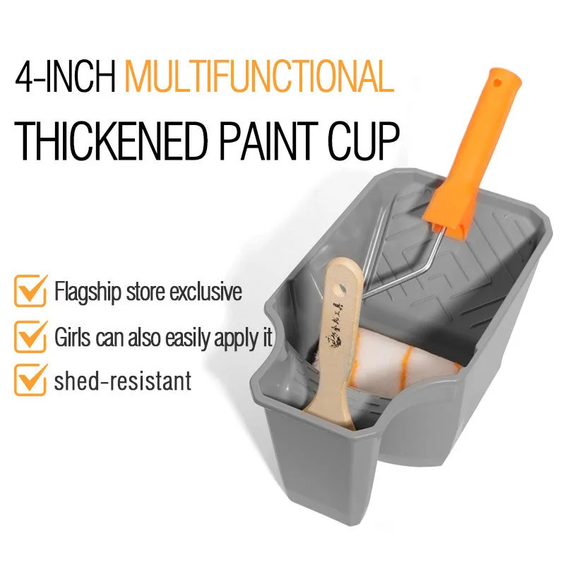 Roller Brush Hand Grip Plastic Paint Tray Set with Convenient Paint Cup Home Decoration Painting Tool