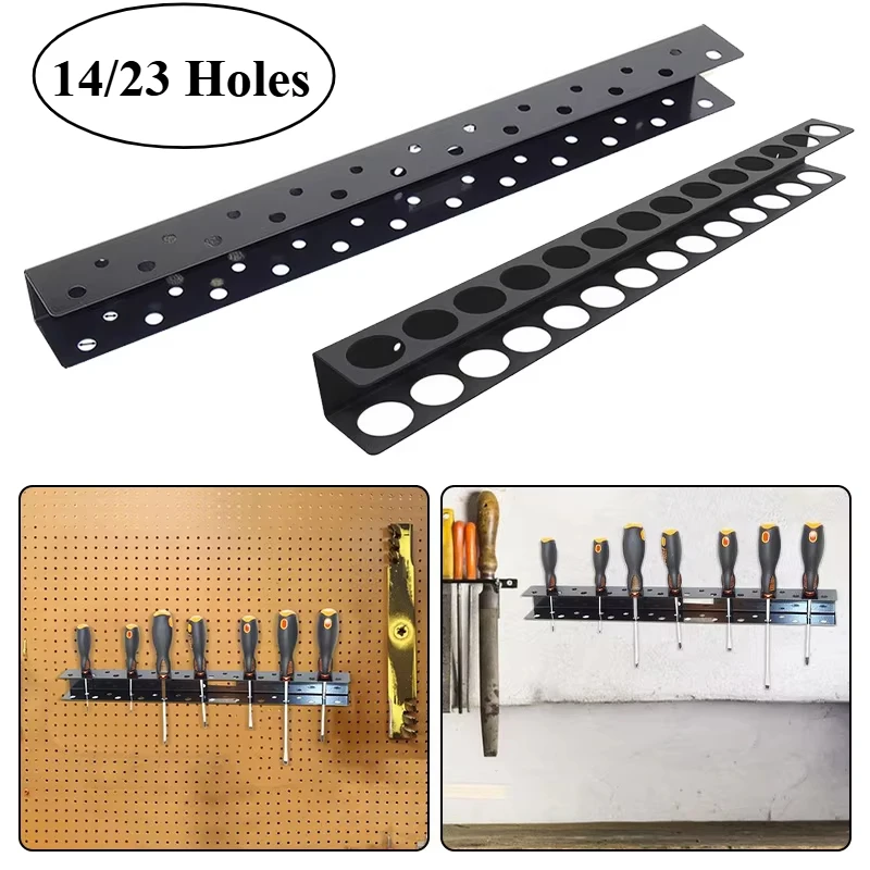 Wall Mount Pegboard Screwdriver Holder 14/23 Holes Metal Wrenches Tool Storage Rack Organizer for Garage Workshop