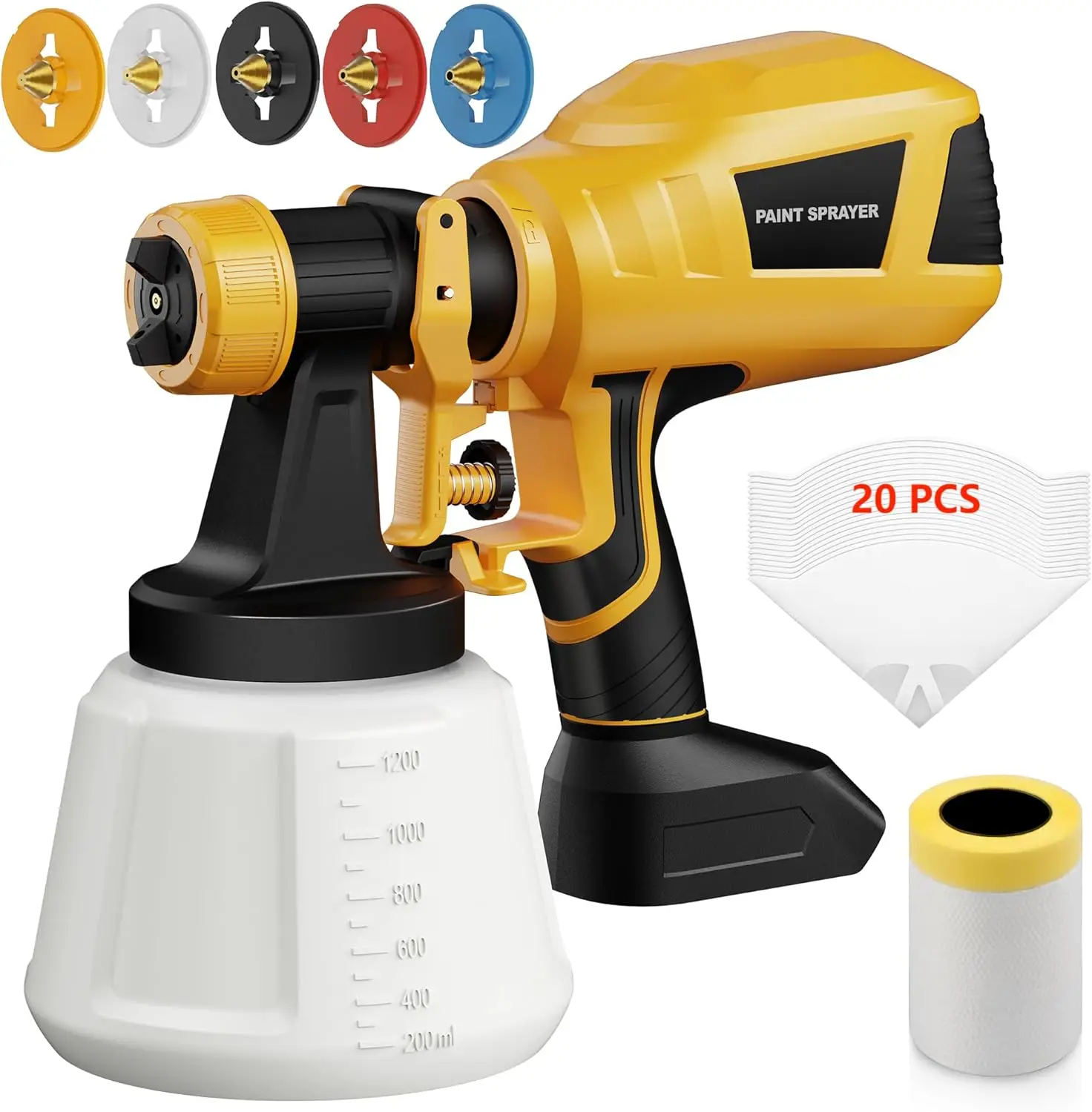 Cordless Paint Sprayer Compatible with Dewalt 20V Max Battery, Spray Paint Gun with 5 Copper Nozzles, Electric Paint Sprayer for