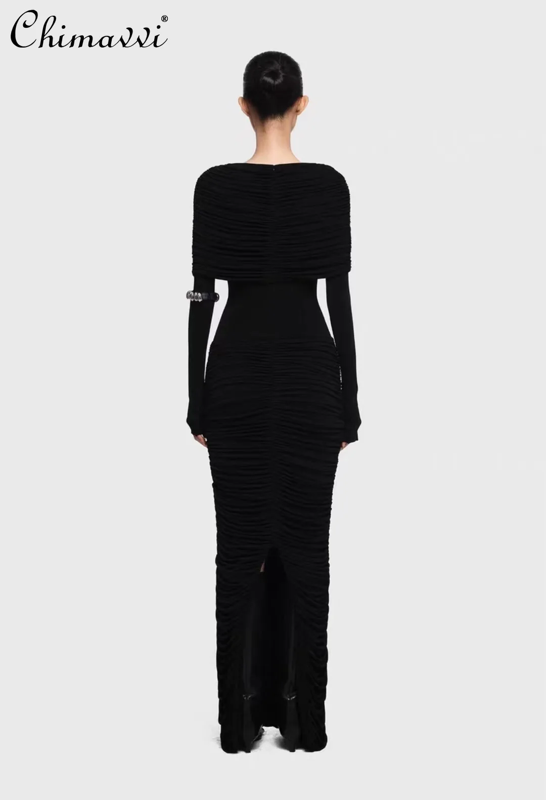 Robe plissée à manches longues pour femmes, haut de gamme, mode automne et hiver, élégante, coupe cintrée, moulante, robes longues de soirée, nouvelle collection 2025