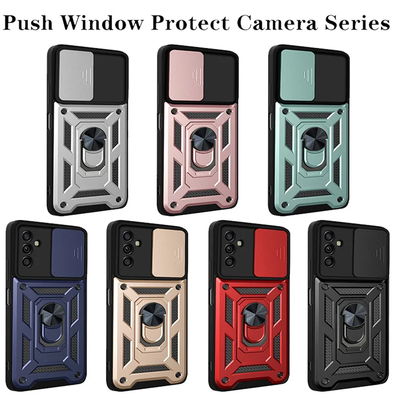 

M54 M 54 5G SM-M546B/DS Case Slide Push Window Camera Lens Protect Ring Kicstand Funda For Samsung Galaxy M54 M14 M 14 5G Cover