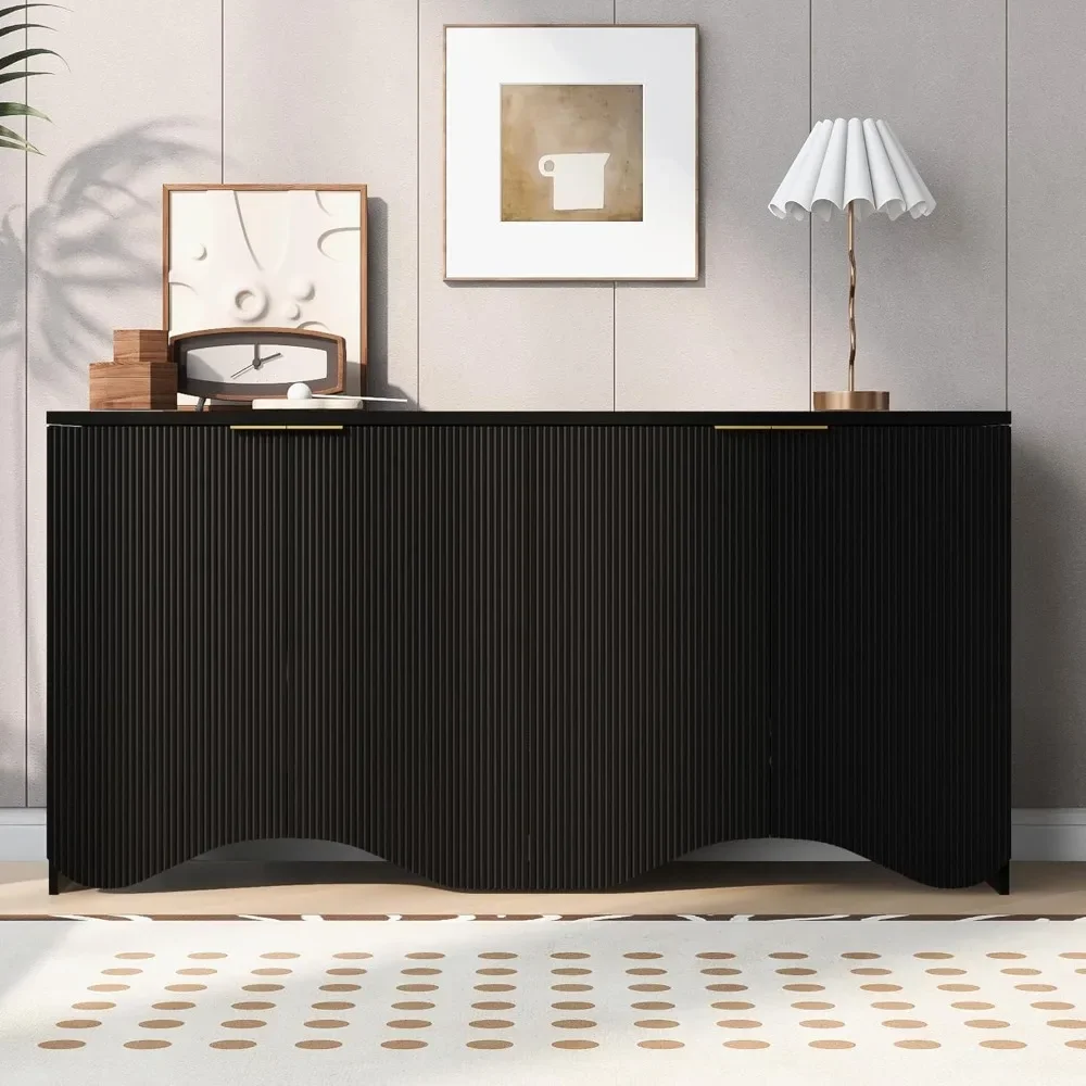 

Modern Wood Buffet Sideboard With 4 Doors, Farmhouse Free Standing Storge Cabinet For Living Room Dinning Room Hallway Black|