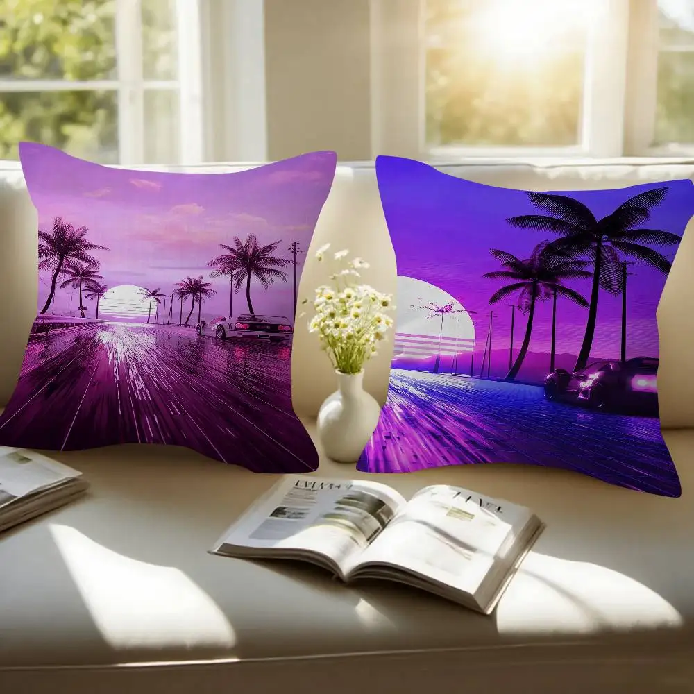 Neon Night City Landscape 80s Cyberpunk Car Cushion Cover 30x50 Polyester Sofa Cushions Throw Pillow Home Decoration Pillowcover