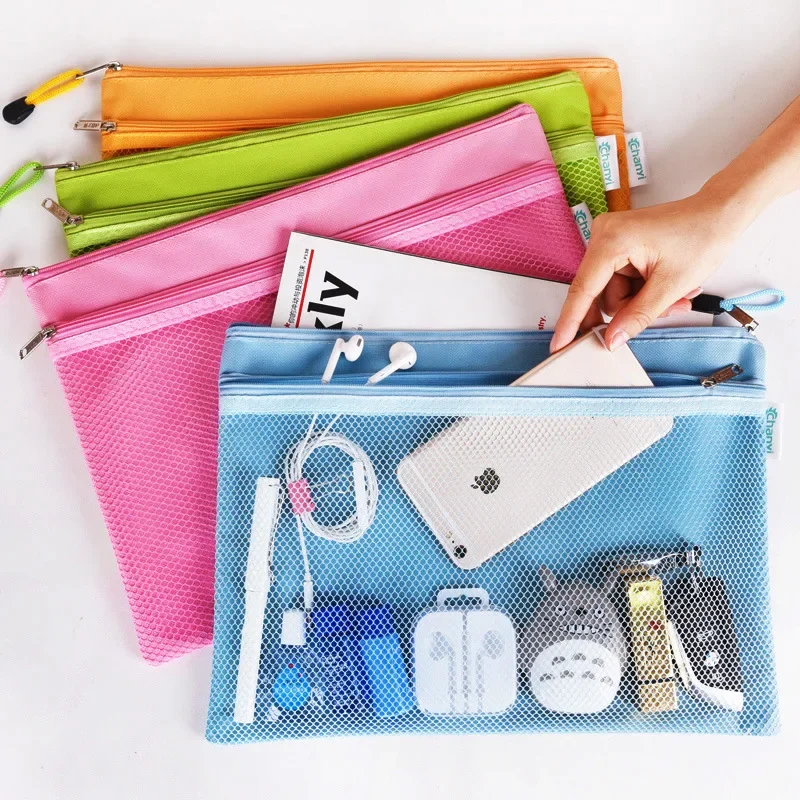 10PCS Double-layer Paper Bag Oxford Canvas Transparent Data Bag Office Supplies Multi-layer Test Paper Storage File Folder