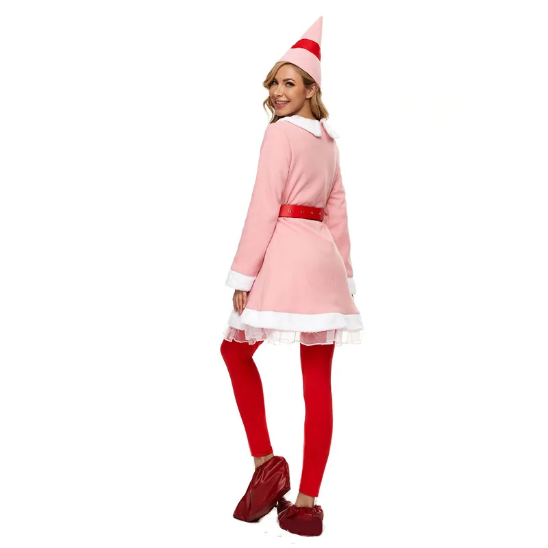 Natal elfo cosplay traje adulto masculino verde calças superiores terno feminino vestido rosa conjunto papai noel roupa de natal uniforme