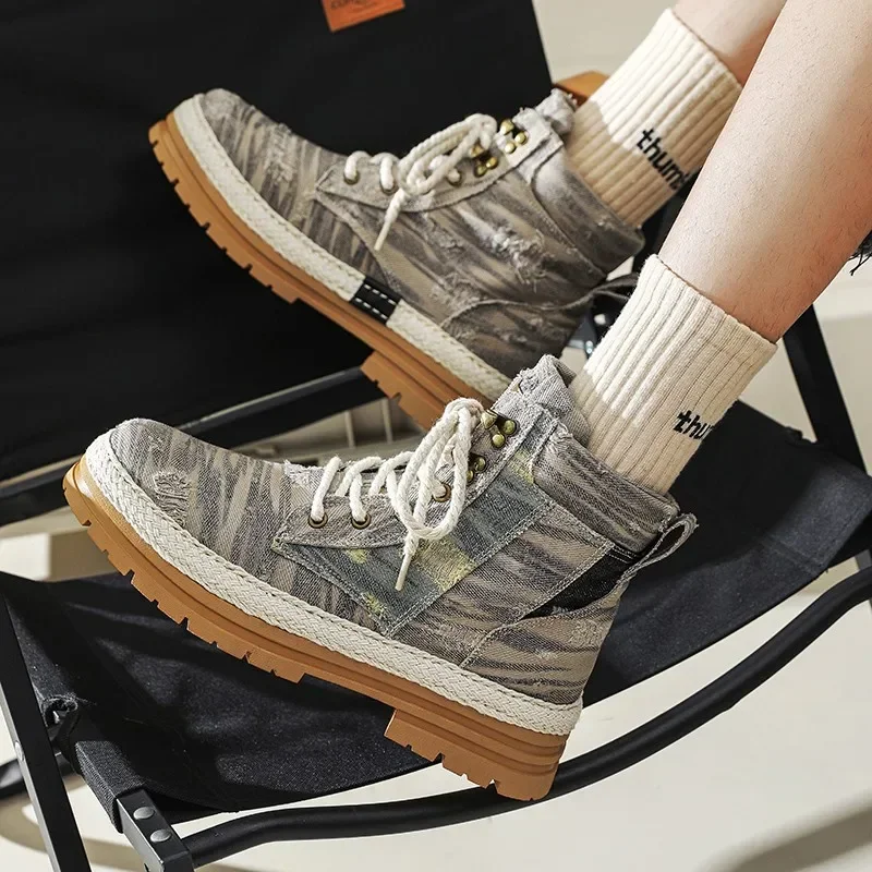 Cómodas botas tácticas lona vaquera para hombre estilo motociclista - imagen 2