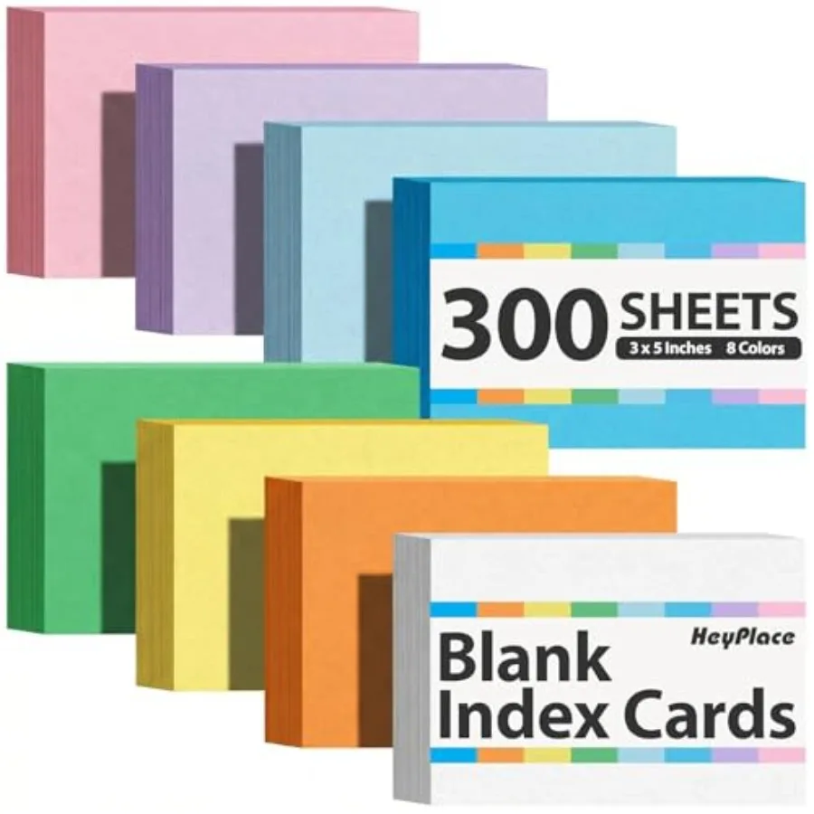 300PCS Colored Index Cards, 3x5 Inch Flash Cards Study Heavy Notecards for Studying School Office Learning Memo Scratch Pad, 8