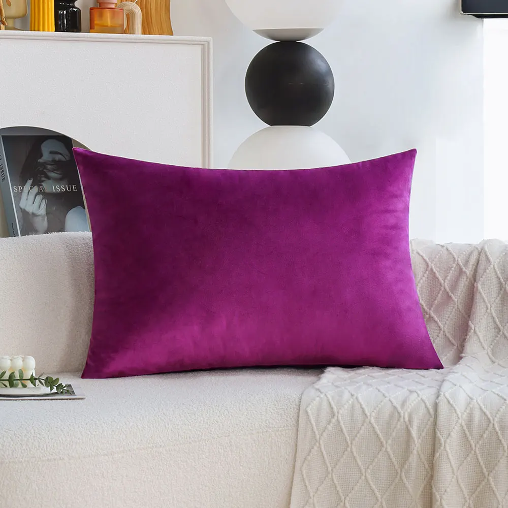 Lila Samt-Kissenbezüge 50 x 70 cm, weiche dekorative Kissenbezüge für Sofa und Schlafzimmer, luxuriöse einfarbige Überwurf-Kissenbezüge