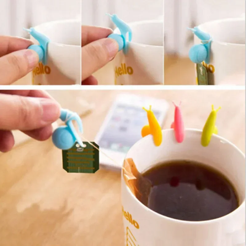 5/10Pcs Cup Decoration Tool Randome Cute Color Snail Squirrel Shape Silicone Mug Hanging Tool Tea Bag Holder Cup Tea Clips 2024