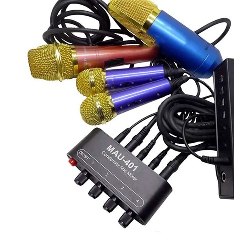 جديد صغير جهاز مزج الصوت مكثف ميكروفون خلاط أربعة في واحد ميكروفون مكبر للصوت للكمبيوتر الهاتف المحمول كارت الصوت