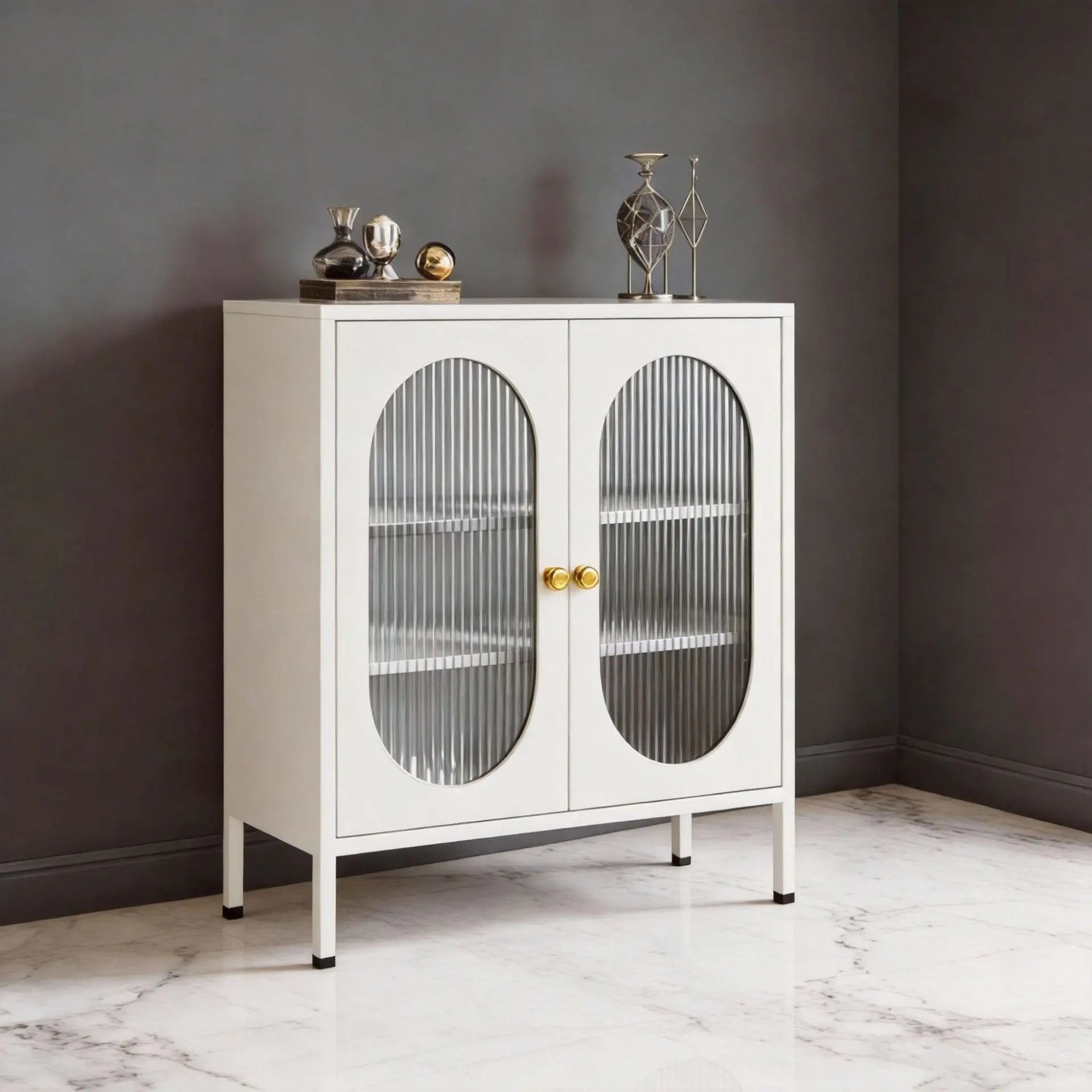 HYS wrought iron dining side cabinet household locker glass door storage cabinet simple multi-function high-footed balcony