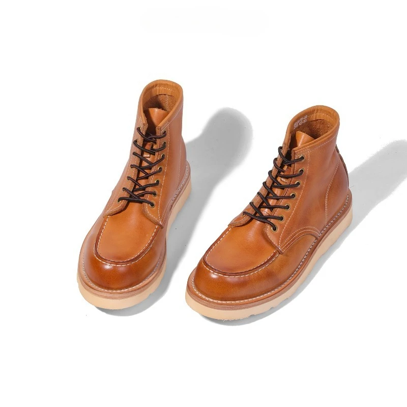 

American Retro Genuine Leather Work Shoes Men's High Top Motorcycle Cowhide Thick-soled Outdoor Desert Oxford Ankle Boots Male
