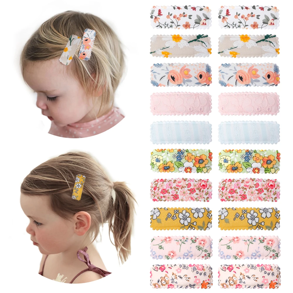 

20 PCS Square Girl Hair Clips Floral Print Toddler Hair Clips Non Slip Wrapped Snap Hairpins for Kids Barrettes Hair Accessories