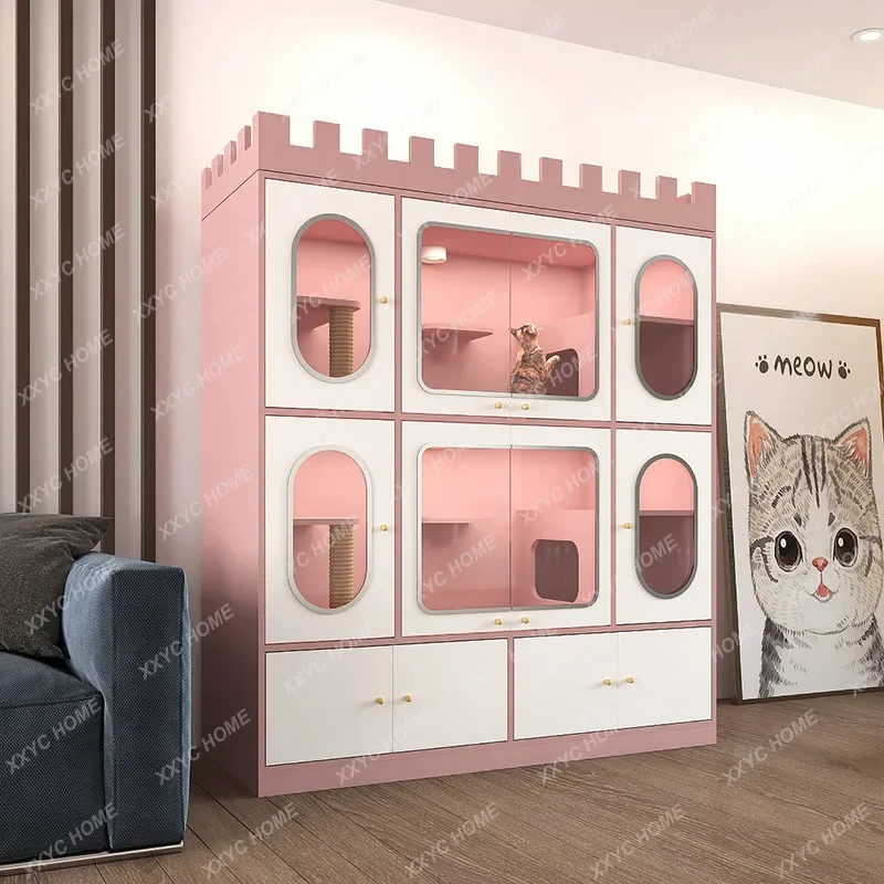 

Villa Cage Solid Wood Cat Coffee Pet Shop Display Foster Breeding Cabinet Palace Cat House