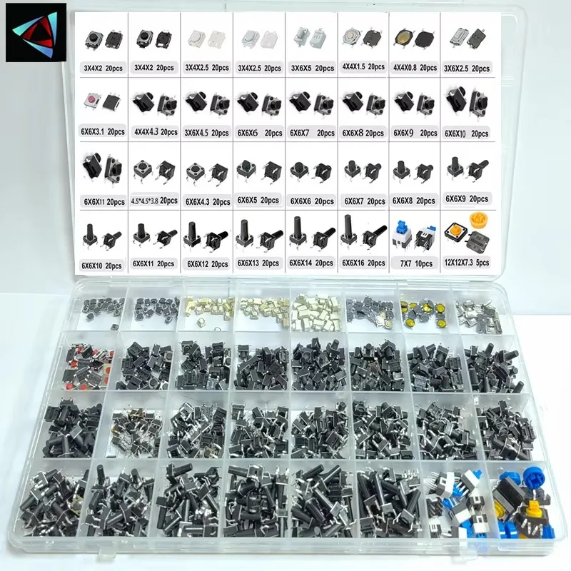 785pcs 42/24/32 Values Tactile Push Button Switch SMD Micro Momentary Tact Switch Assortment Kit for Car Remote Control with Box