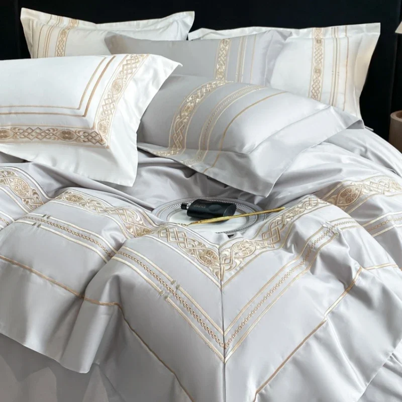 4Pcs Light Luxury Style High-end Pure Cotton High Count Long Staple Quilt New Bedding Duvet Cover 200x230 220x240 Four Seasons