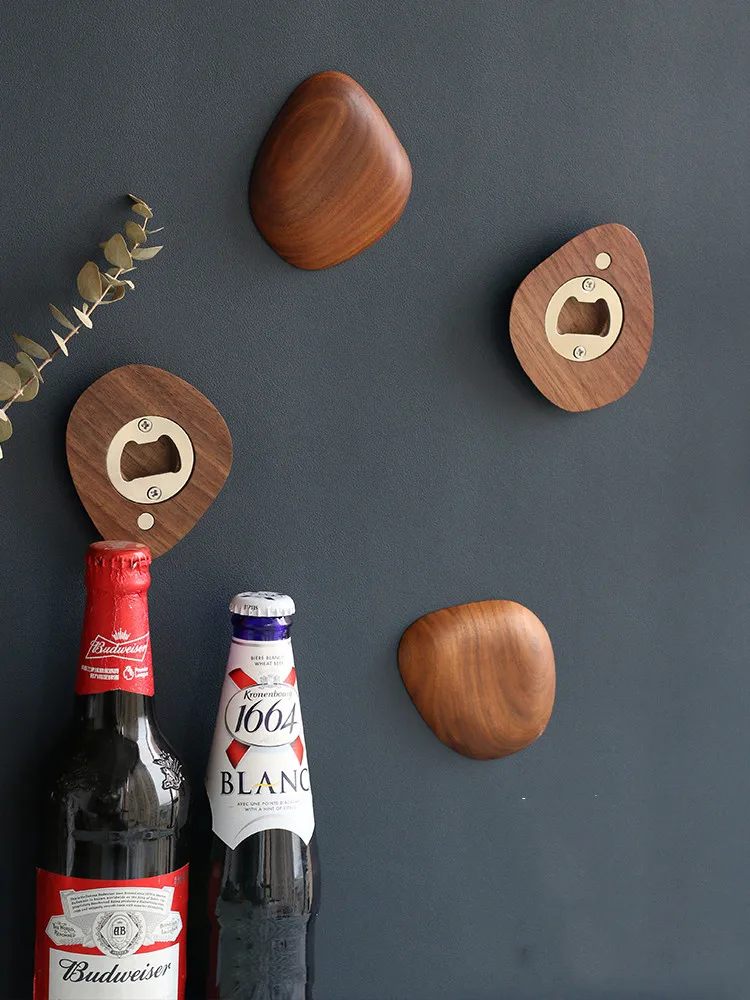Creative Walnut Pebble Bottle Opener Magnet Fridge Sticker Beer Lid Opener