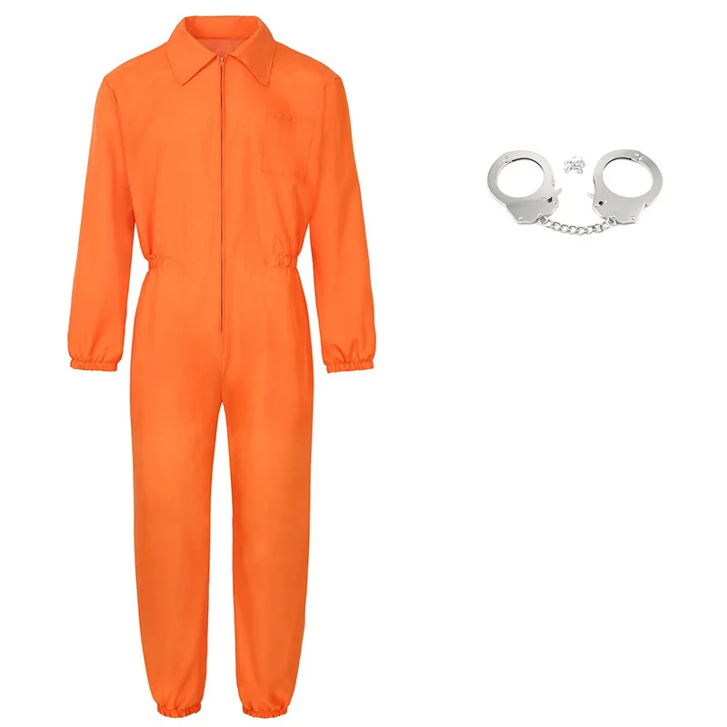 

Halloween cos tooling jumpsuit role-playing suit men's and women's costumes back printing waist prison uniform