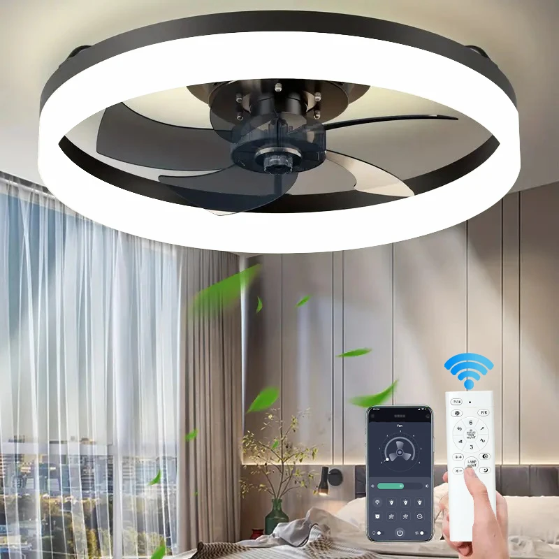 Modern Ceiling Fan with LED Light DC motor 50CM Large Air Volume Remote Control for Kitchen Bedroom Dining room