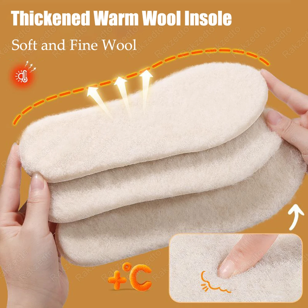 Genuine Wool Insoles for Shoes Man Woman Soft Latex Shock-absorbing Insoles Thick Fleece Warm Insoles Winter Boots Inner Soles