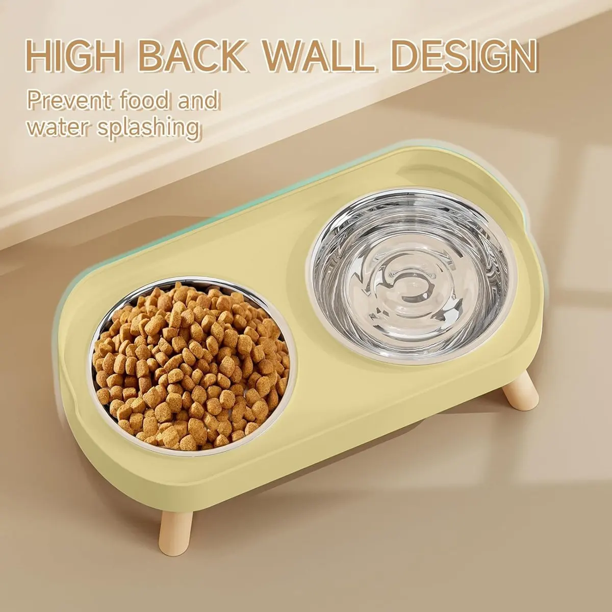 

Приподнятая миска для кошек, набор мисок для корма для ромашек и воды для домашних кошек, защита от брызг с 2 мисками для корма для домашних животных из нержавеющей стали, зеленый цвет