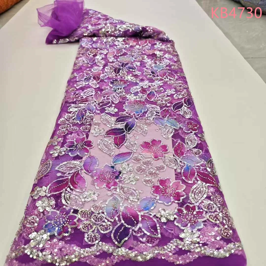 

Green Lace Nigerian Fabric With Sequins African Lace Fabric 5 Yards High Quality 2025 Beads Tulle Lace Fabric For Sewing KB4730