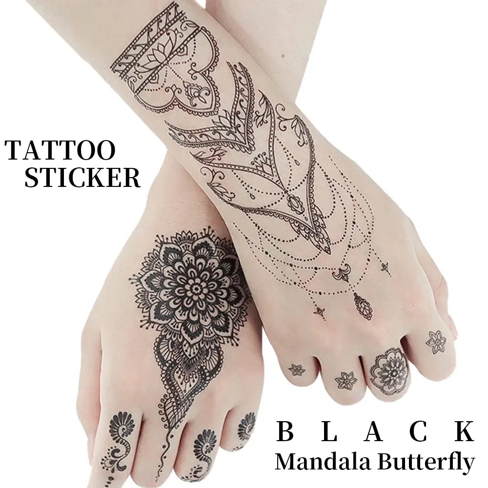 

Black Flower Butterfly Temporary Waterproof Tattoo Sticker Palm Arm Body Art Fake Tattoos Women Festival Makeup Products
