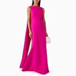 Women's Evening Dress 2024 Hot Pink Mermaid Floor Length Simple Evening Gowns Trumpet Sleeveless Draped Formal Party Dress Long