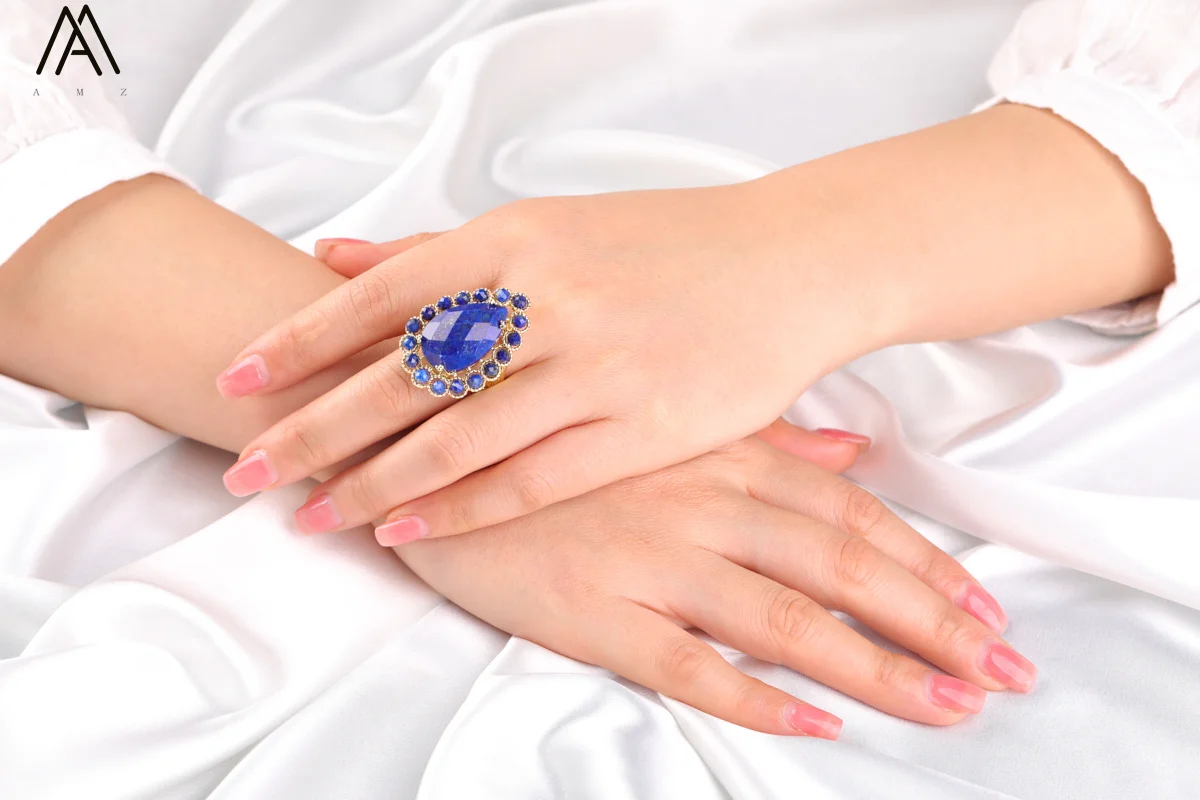 Luxury Teardrop Rose Quartz Finger Rings Women Tiny Gemstone Beads Adjustable Ring Fashion Party Anniversary Jewelry Gifts