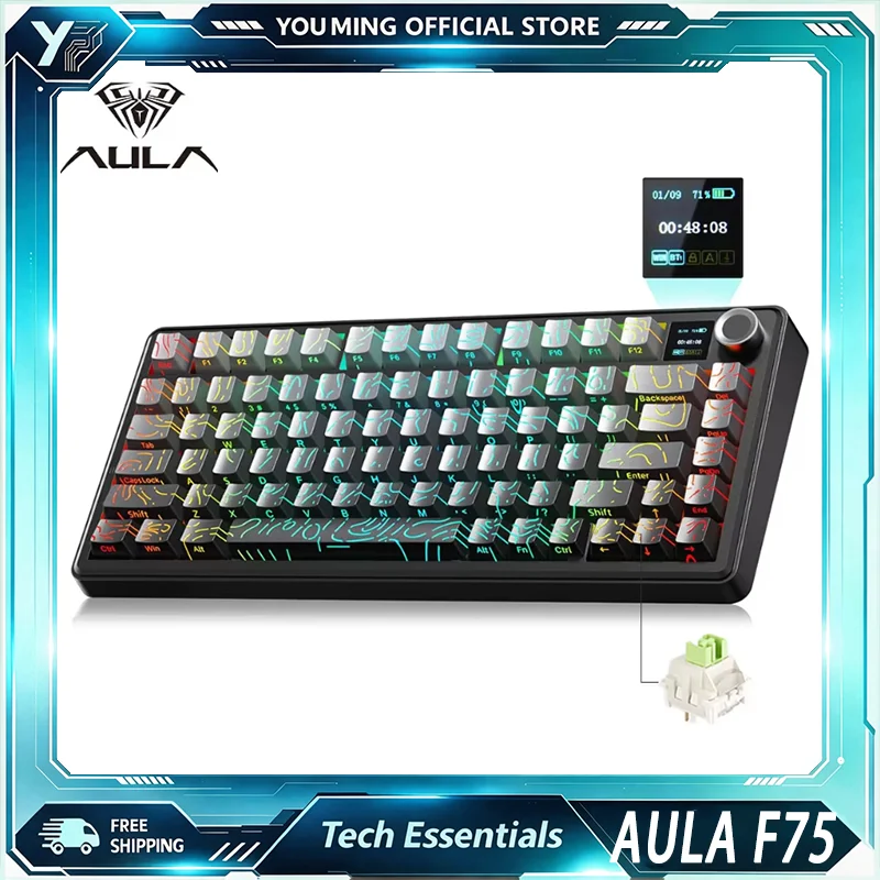 AULA F75/F75‑Max Wireless Mechanical Keyboard 75‑Key Smart Display Hot‑Swap RGB Backlit Tri‑Mode Gaming Keypad For PC Esports