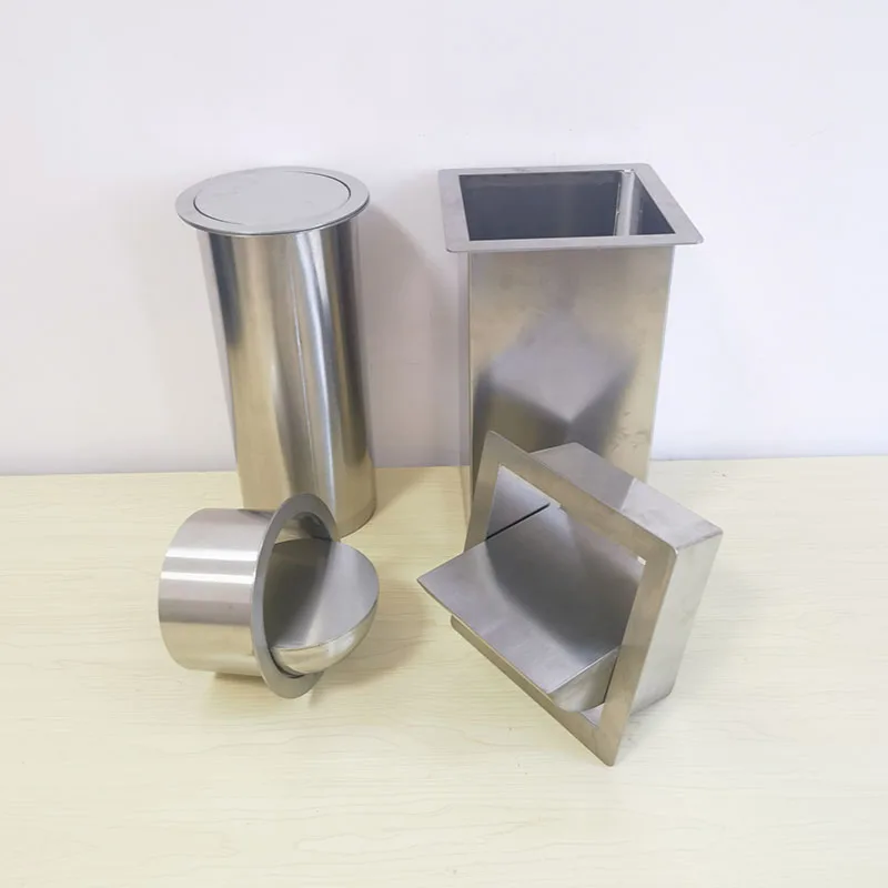 

‌Stainless Steel Built-in Garbage Can, Square/Round Kitchen Countertop Trash Bin, Cabinet Mounted Waste Basket with Lid