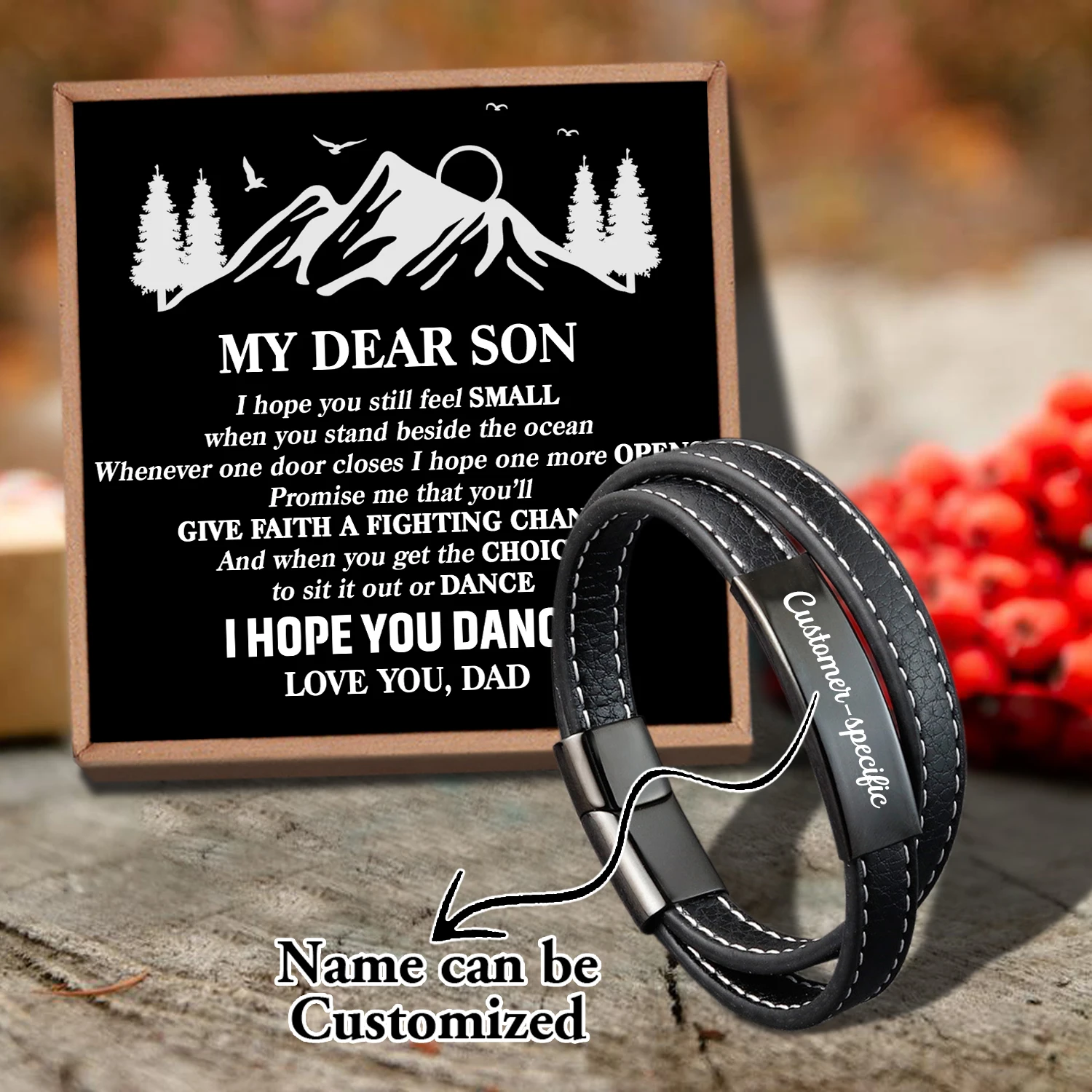 

Sam3048 Dad To My Son Name Can Be Customized Card text Classic Design Men's Stainless Steel Bracelets With Magnetic Clasp