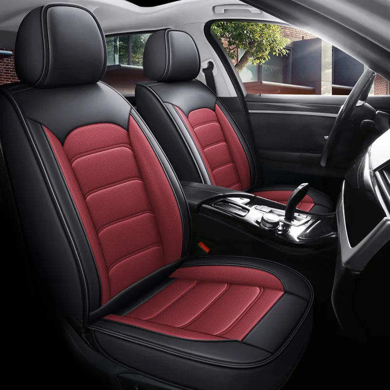 Full Leather Car Seat Covers Complete Set All Season Ventilated Breathable Universal Fit for Sedan SUV Truck