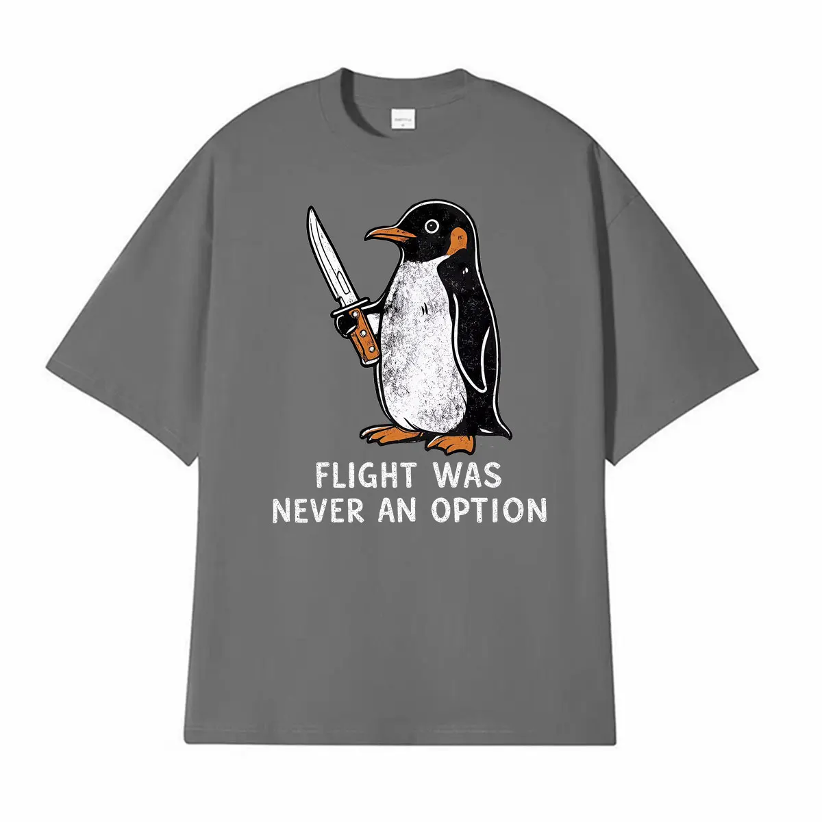 Flight Was Never An Option Sarcastic Penguin Funny Graphic T-shirt Men Women Fashion Vintage T-shirts Comfort Oversized T Shirts