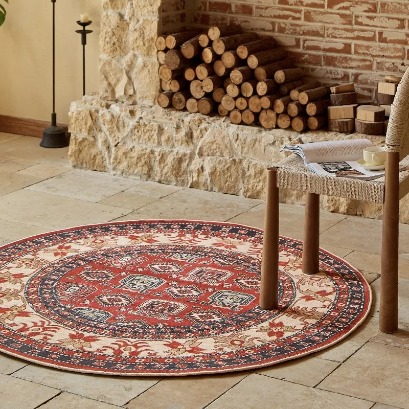 Retro Round Carpet for Living Room Sofa Coffee Tables Floor Mats Bedroom Rugs Anti-slip Carpets Soft Bedside Mat Home Decoration