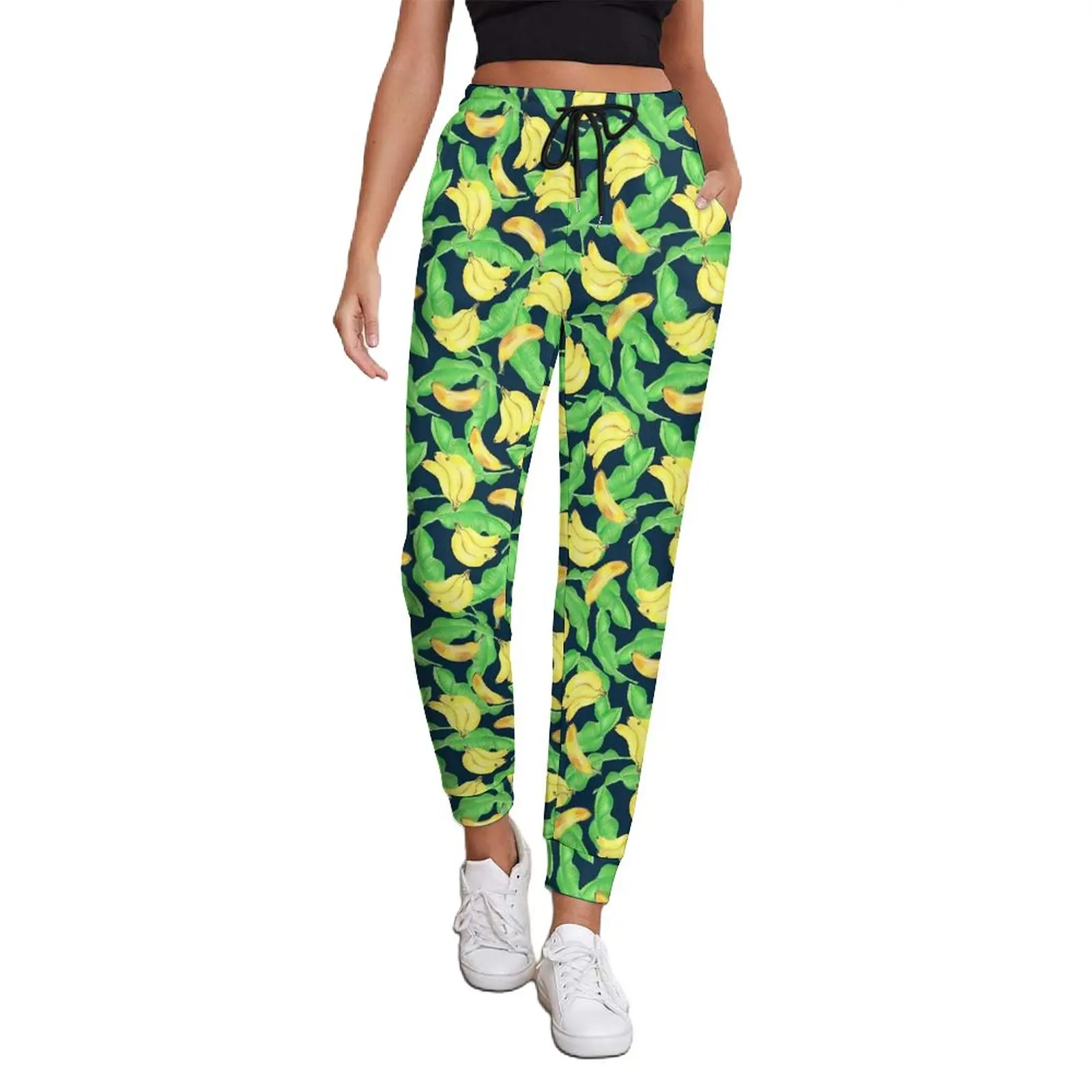 

Tropical Banana Baggy Pants Fruit Print Aesthetic Sweatpants Spring Female Elegant Custom Oversized Trousers Birthday Gift