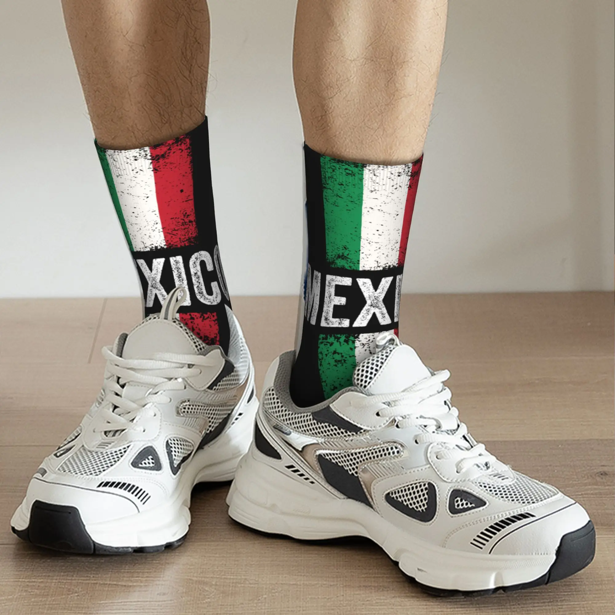 Mexico Flag Men Crew Socks Unisex Funny 3D Printed Mexican Pride Patriotic Dress Socks Woman