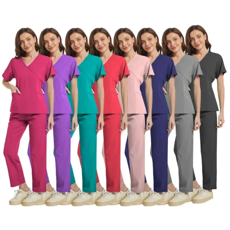 Conjunto de esfrega de enfermagem médica feminina, Uniforme cirúrgico feminino, Esfoliação elástica, Médicos e enfermeiros, Atacado