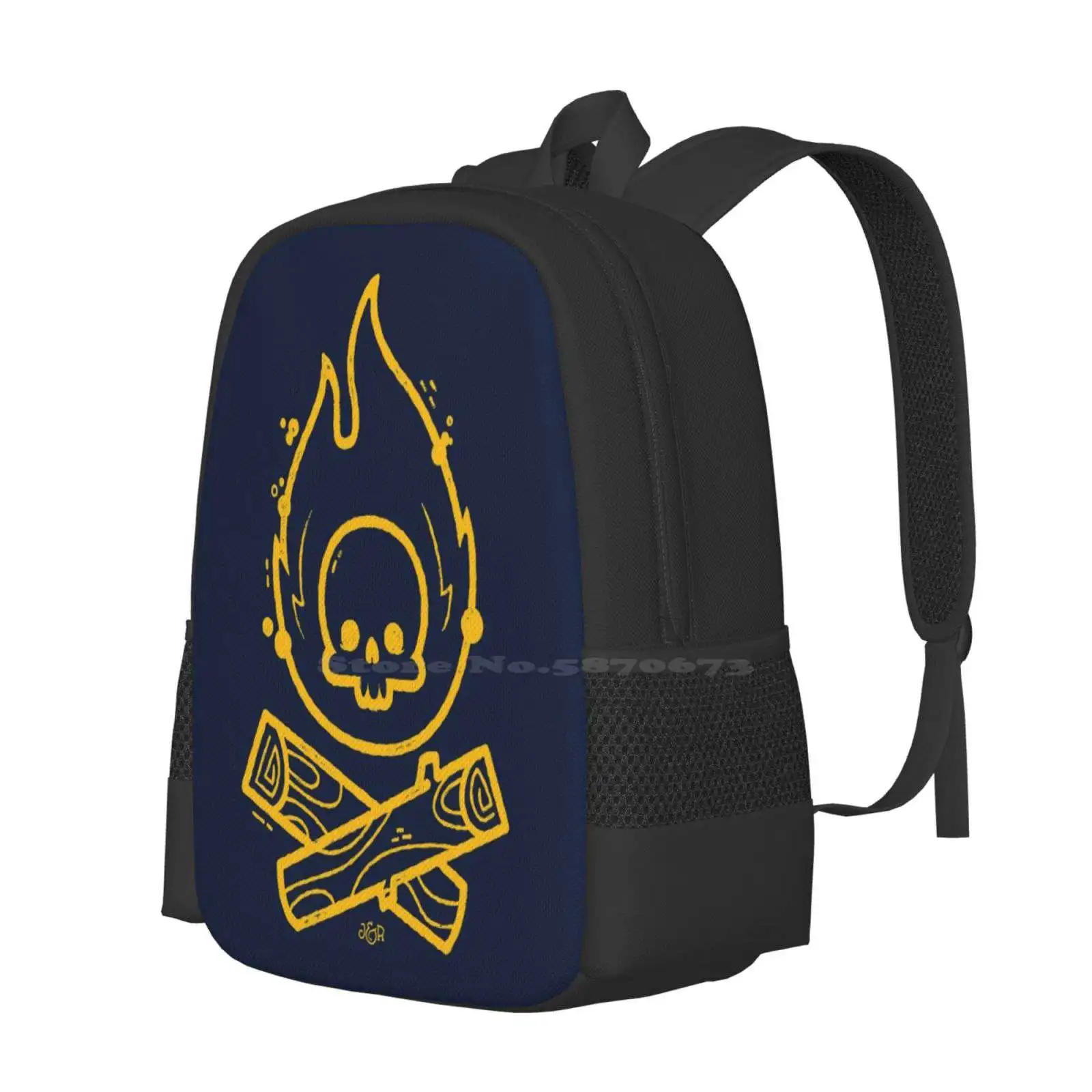 Camp atau Die desain pola Bagpack tas sekolah berkemah hutan Outdoorsy tengkorak dan Crossbones Hipster api tengkorak jalan