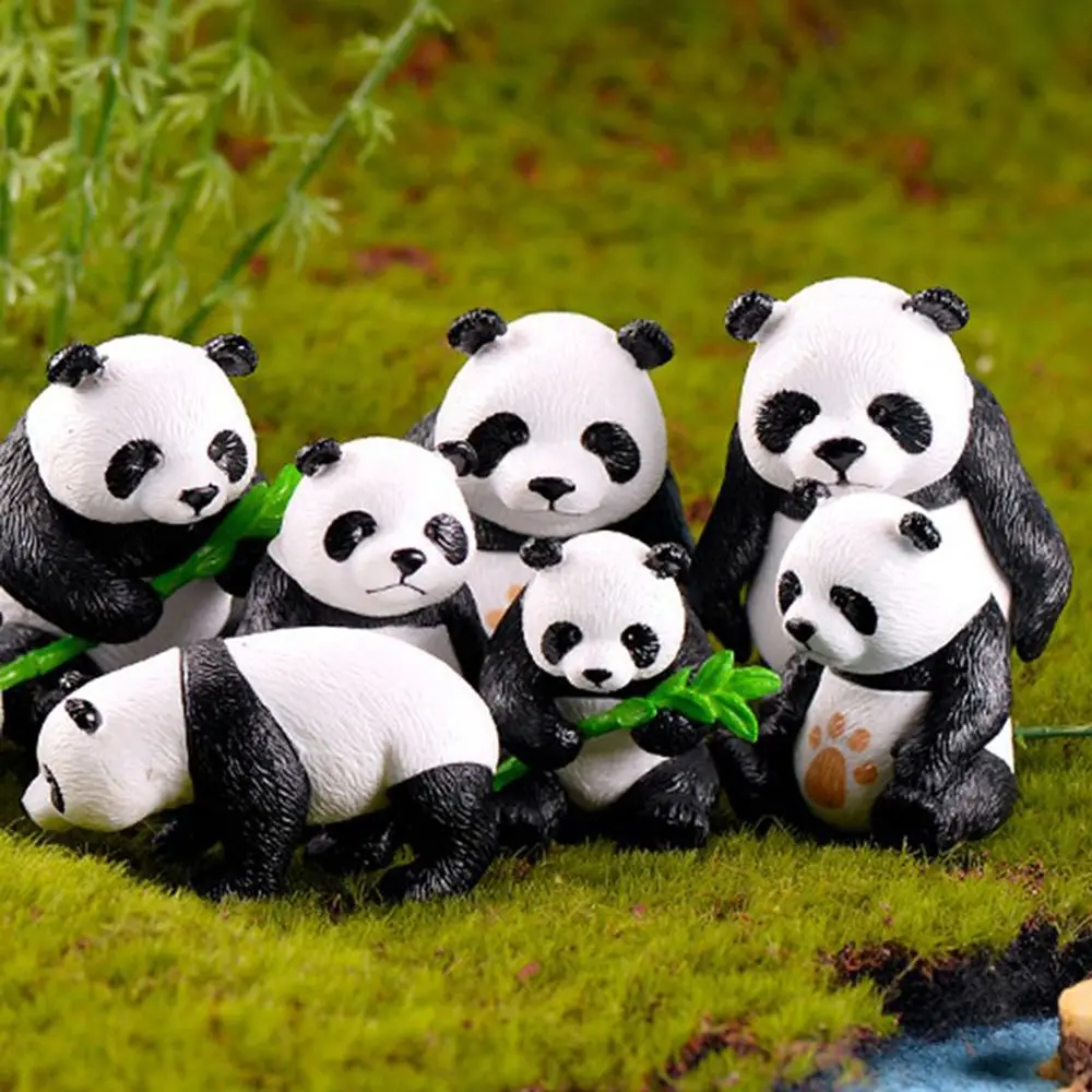 4pcs/set Cute Panda Moss Micro Landscape Resin Funny Panda Miniature Garden Figurines Desktop