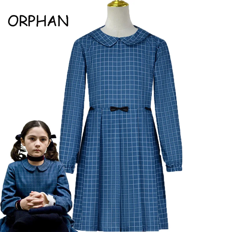 Horror Movie Orphan Esther Cosplay Costume Blue Dress Halloween Party Uniform Suit for Adult Women Comic Con Role Play Outfits