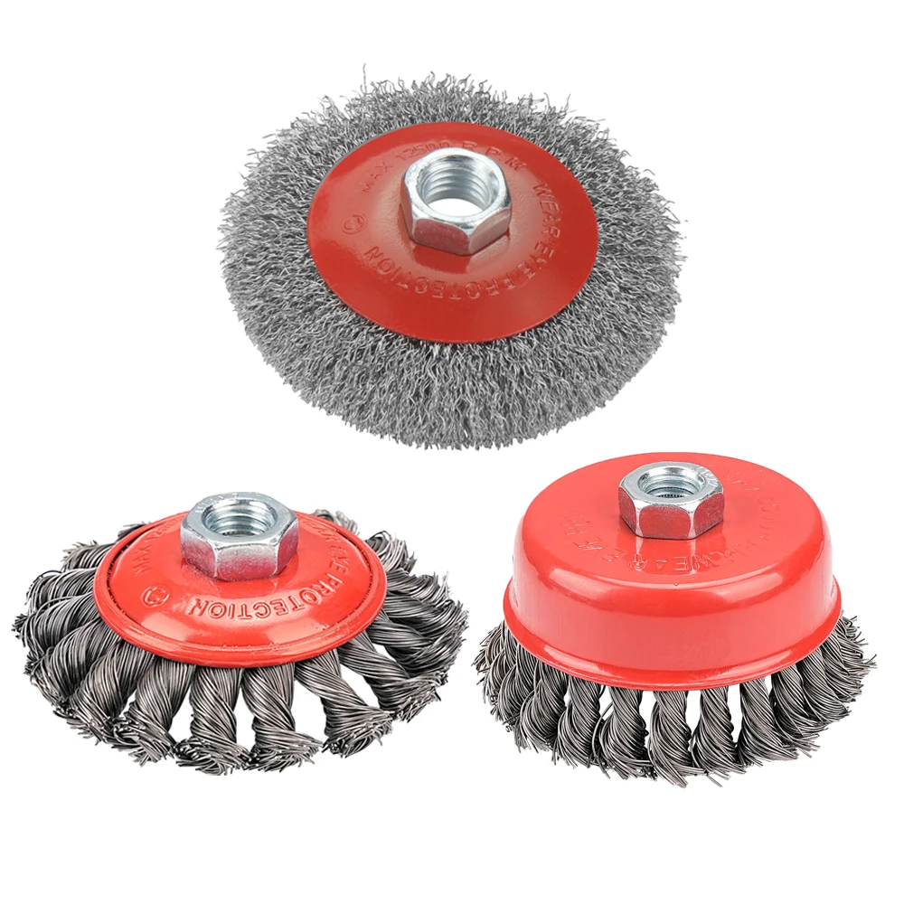 SIFANG 5/8 Inch-11 Thread Twisted Steel Wire Wheel Cup Brush Powerful Paint Removal Rotary Tool Abrasive For Angle Grinder